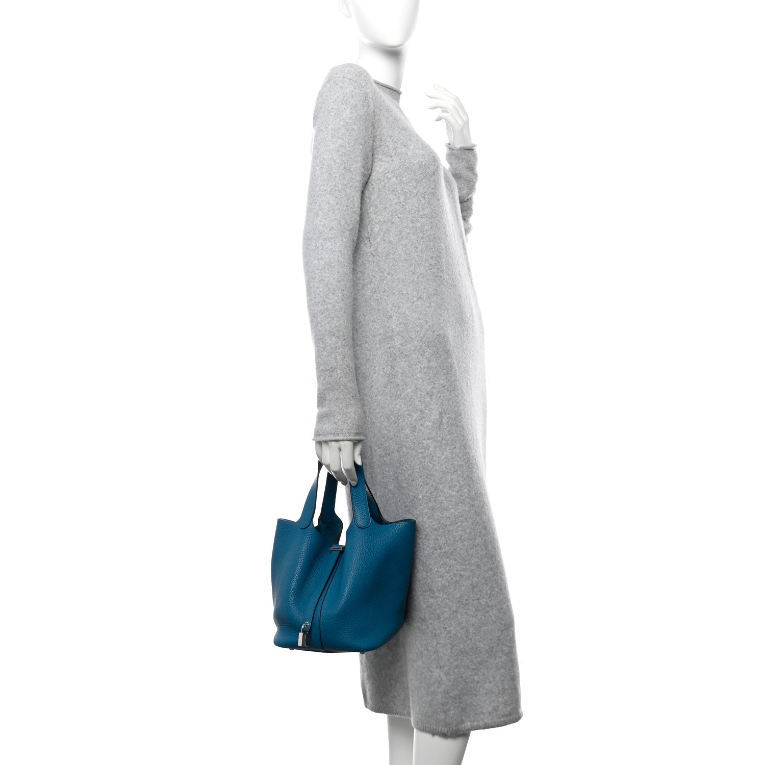 Hermes Taurillon Clemence Picotin Lock 22 MM Bleu Izmir 2 of 11