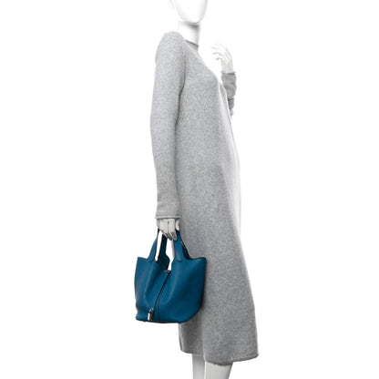 Hermes Taurillon Clemence Picotin Lock 22 MM Bleu Izmir 2 of 11