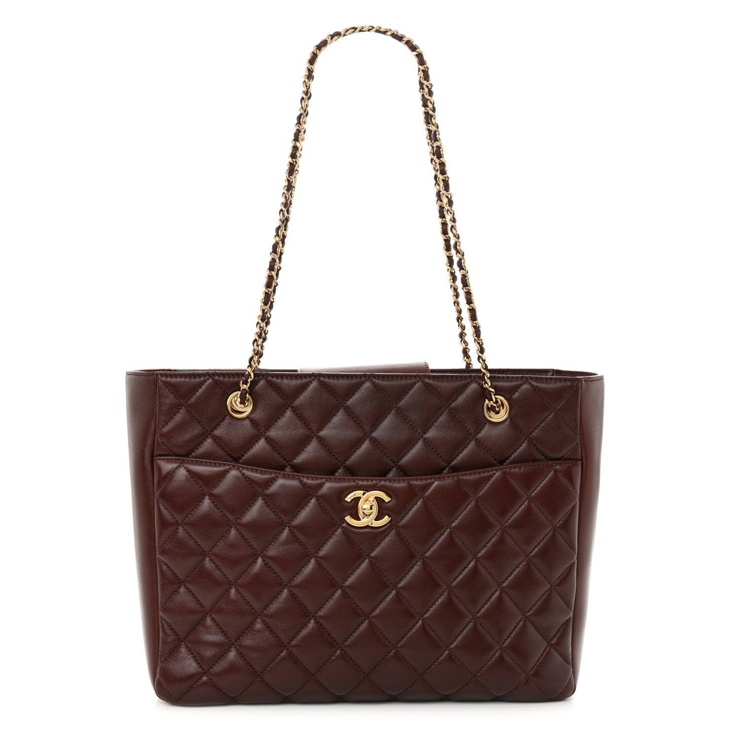 Chanel Shiny Lambskin Quilted Medium Shopping Tote Dark Brown 1 of 11
