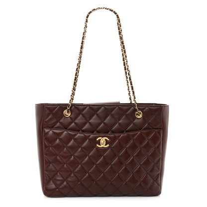 Chanel Shiny Lambskin Quilted Medium Shopping Tote Dark Brown 1 of 11