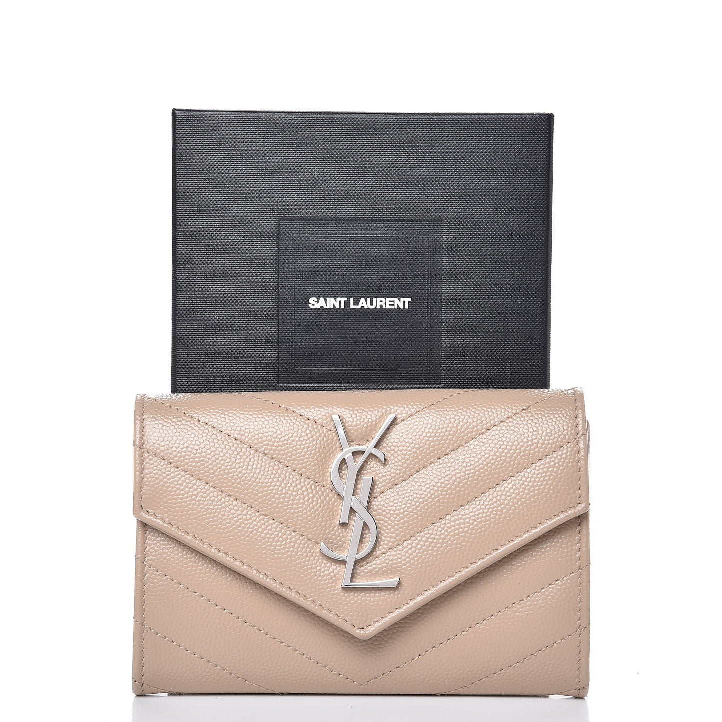 Grain De Poudre Matelasse Chevron Small Monogram Envelope Wallet Dark Beige