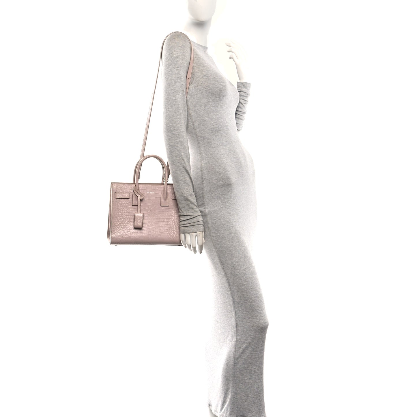 Calfskin Crocodile Embossed Baby Sac De Jour Rose Antic