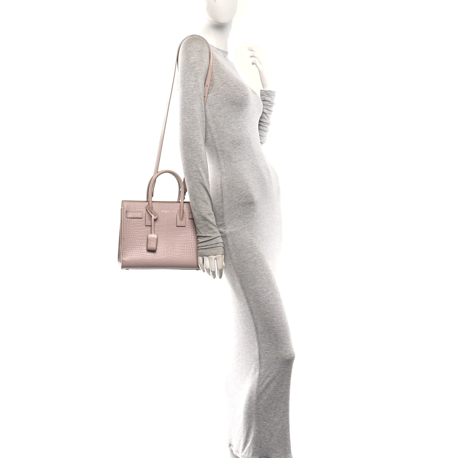 Saint Laurent Calfskin Crocodile Embossed Baby Sac De Jour Rose Antic 2 of 9