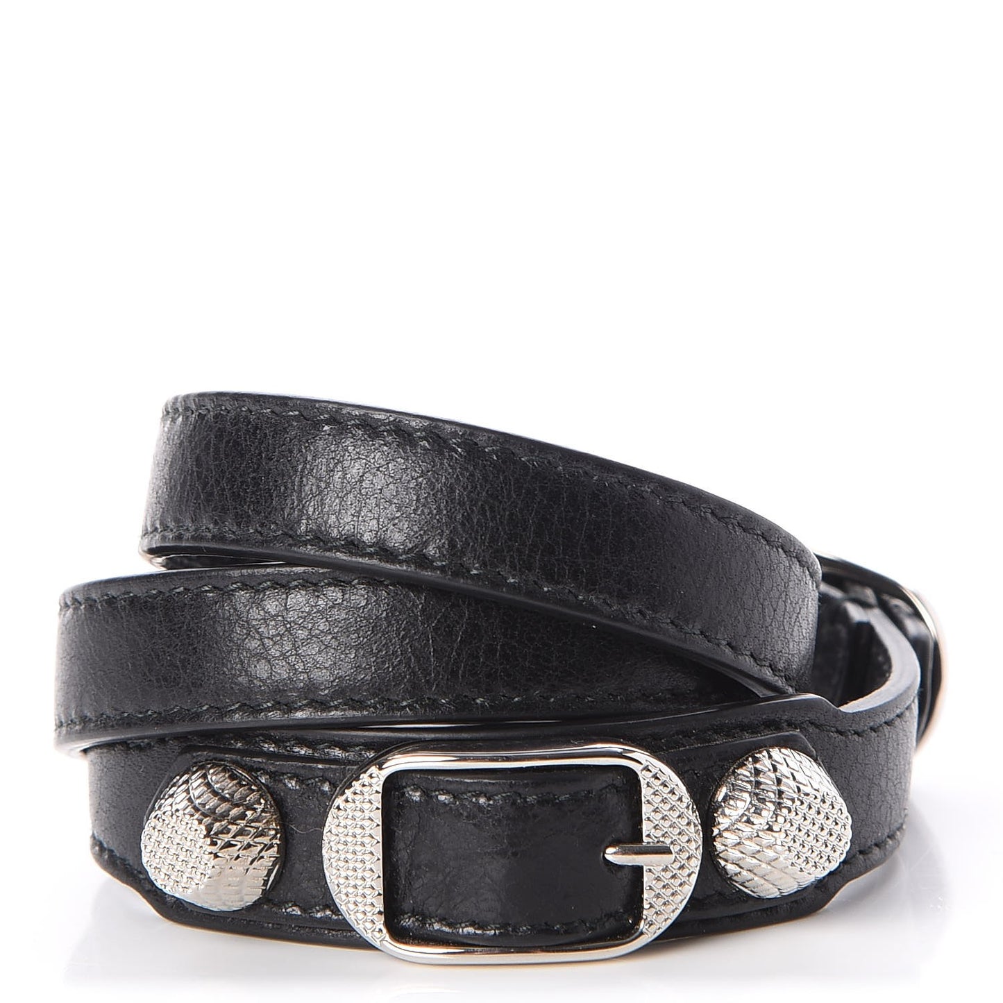 Agneau Giant Silver Hardware Triple Tour M Bracelet Black