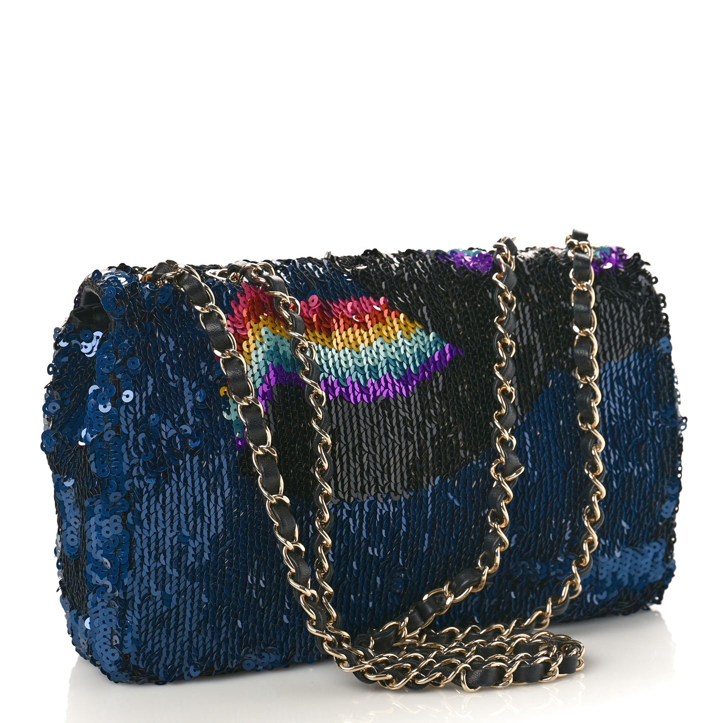 Sequin Medium Single Flap Blue Black Multicolor