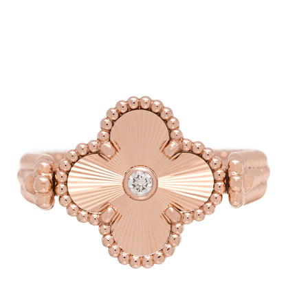 Van Cleef & Arpels 18K Rose Gold Diamond Carnelian Reversible Guilloche Vintage Alhambra Ring 59 8.75 1 of 7