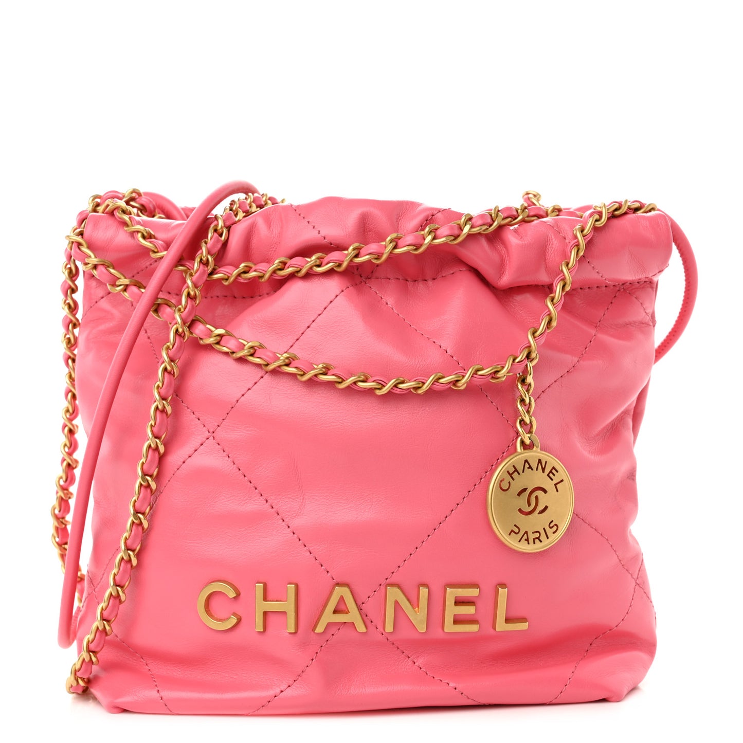 Shiny Calfskin Quilted Mini Chanel 22 Rose