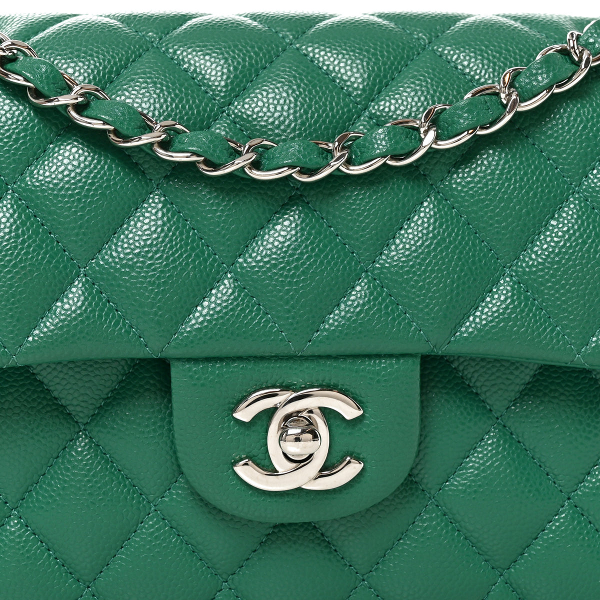 Caviar Quilted Small Double Flap Green