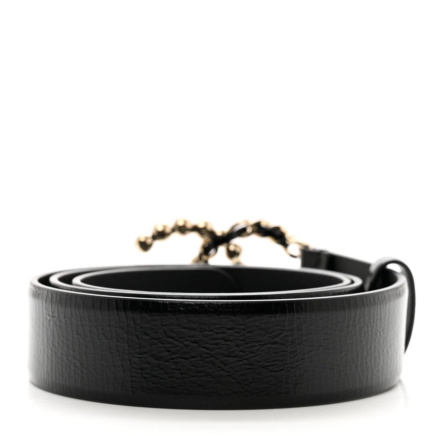 Crumpled Calfskin Lambskin Pearl CC Belt 80 32 Black