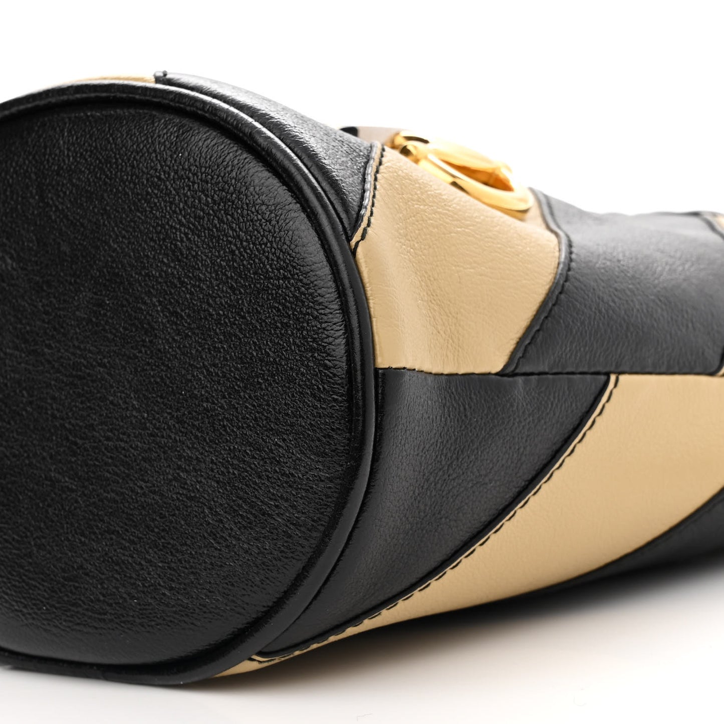 Calfskin Diagonal Striped Mini Zumi Bucket Bag Black Beige