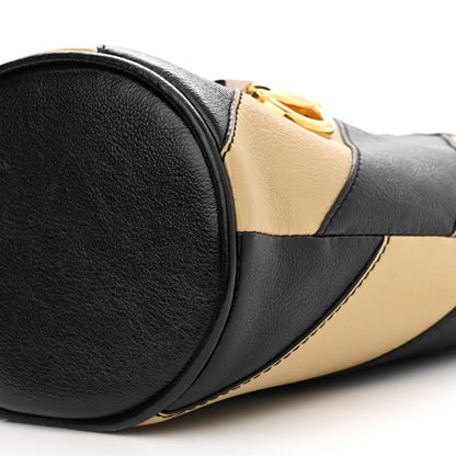 Gucci Calfskin Diagonal Striped Mini Zumi Bucket Bag Black Beige 10 of 12