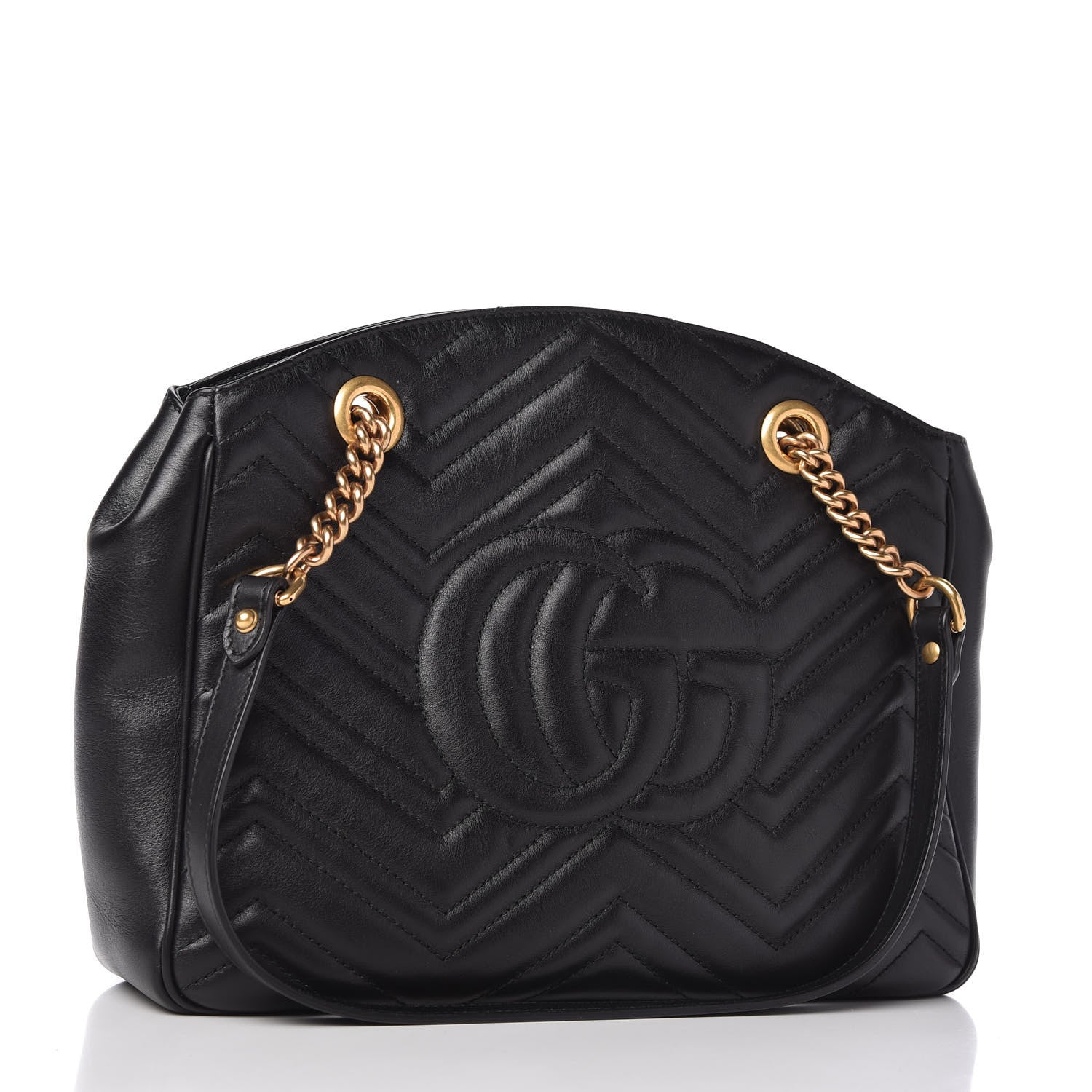 Gucci Calfskin Matelasse Medium GG Marmont Open Top Shoulder Bag Black 3 of 10