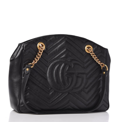 Gucci Calfskin Matelasse Medium GG Marmont Open Top Shoulder Bag Black 3 of 10