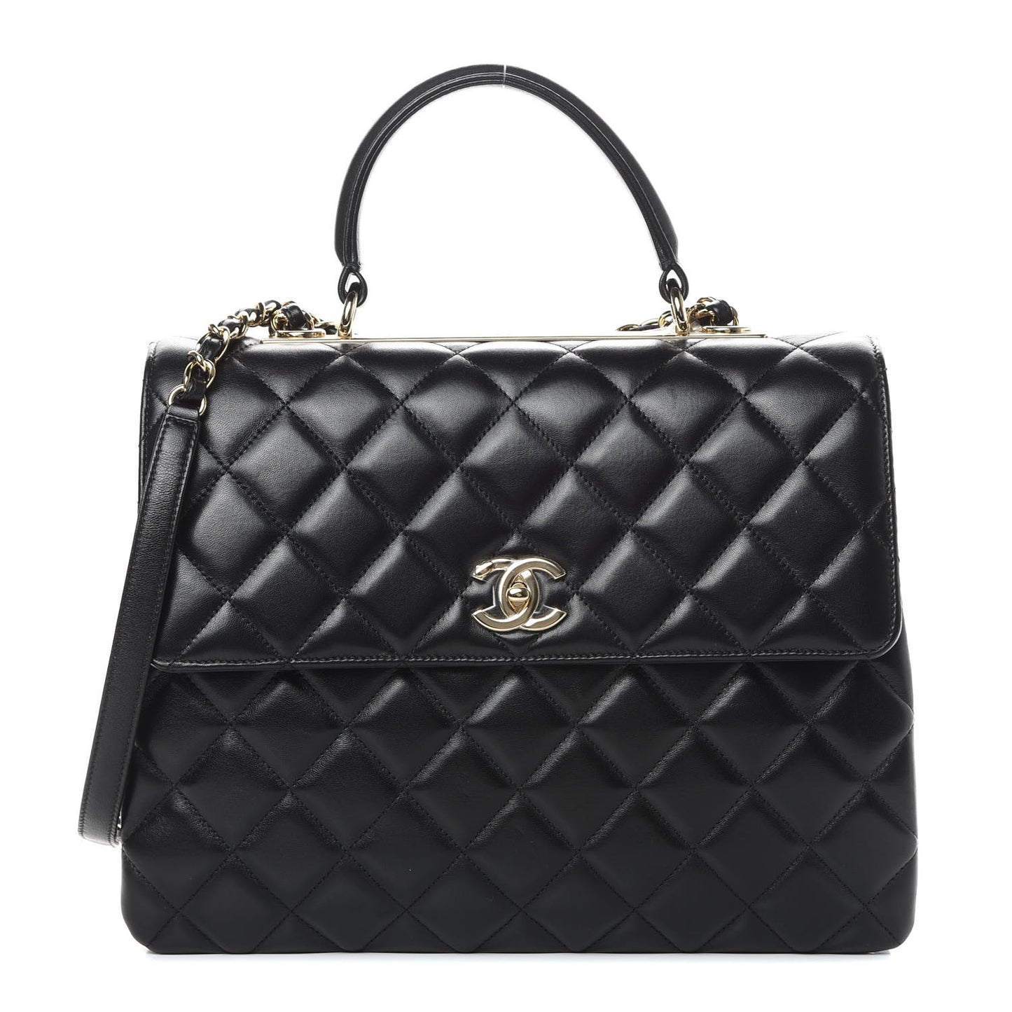 Lambskin Quilted Large Trendy CC Dual Handle Flap Bag Black