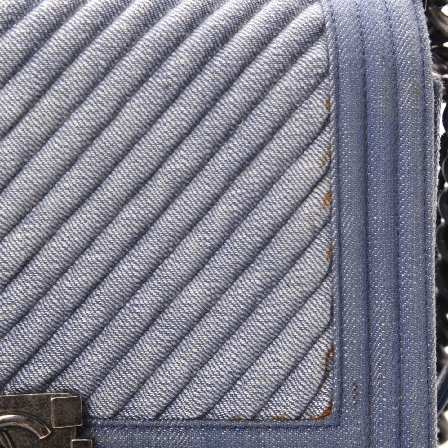 Denim Chevron Quilted Medium Boy Flap Blue