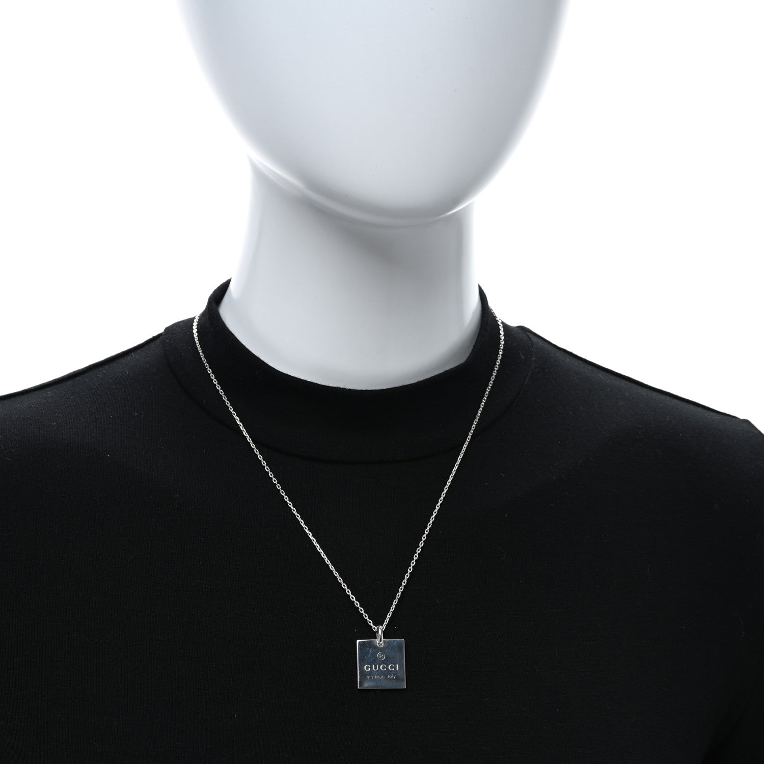 Gucci Sterling Silver Trademark Logo Square Pendant Necklace 2 of 5
