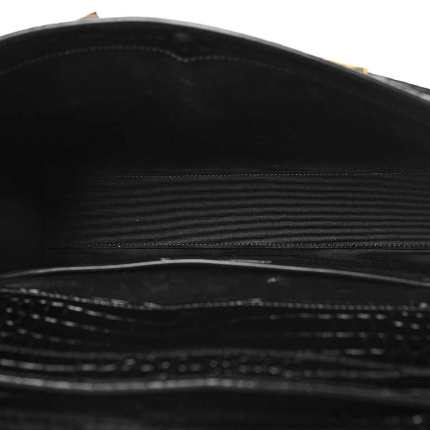 Shiny Calfskin Crocodile Embossed Manhattan Baguette Black