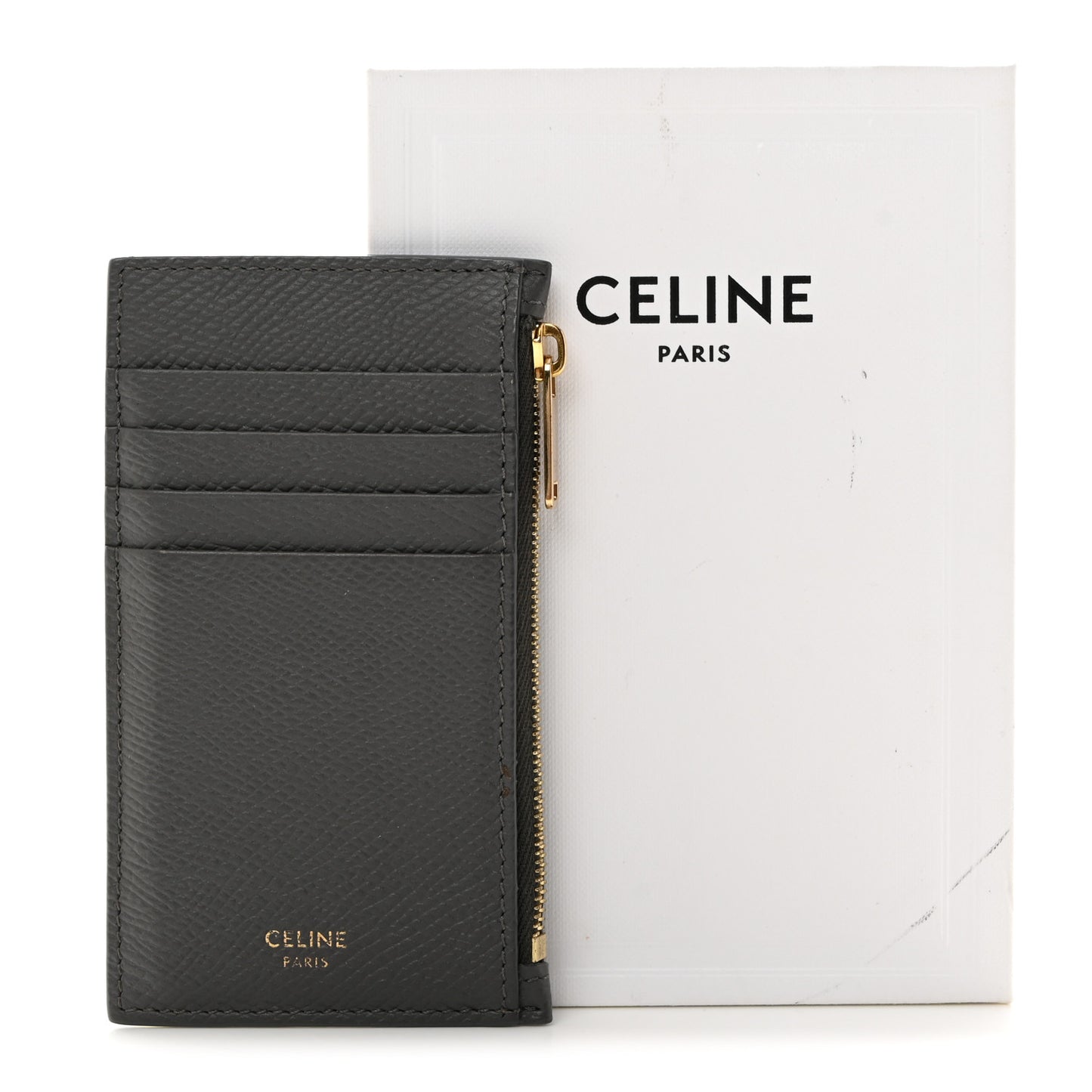 Grained Calfskin Zipped Card Holder Grey