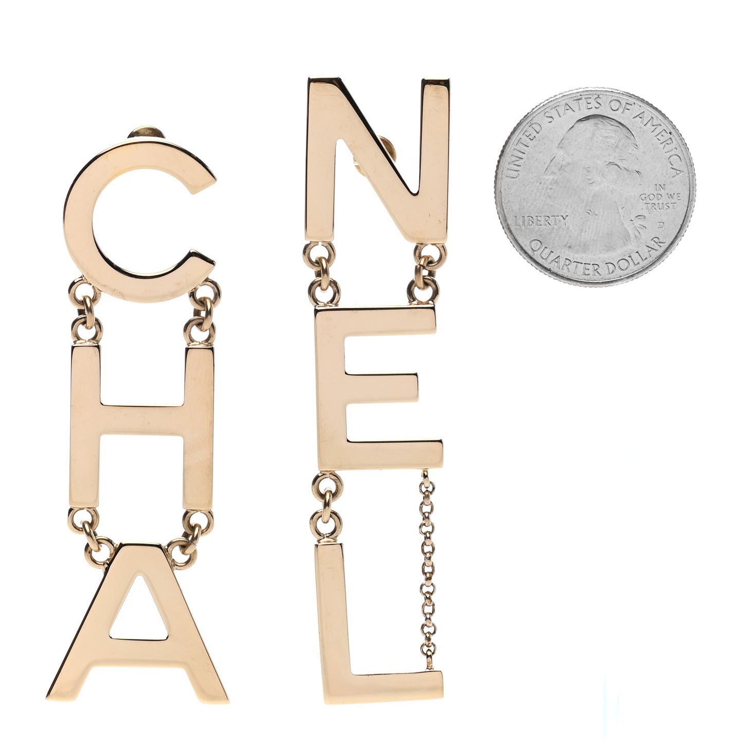 Metal Cha-Nel Logo Drop Earrings Gold
