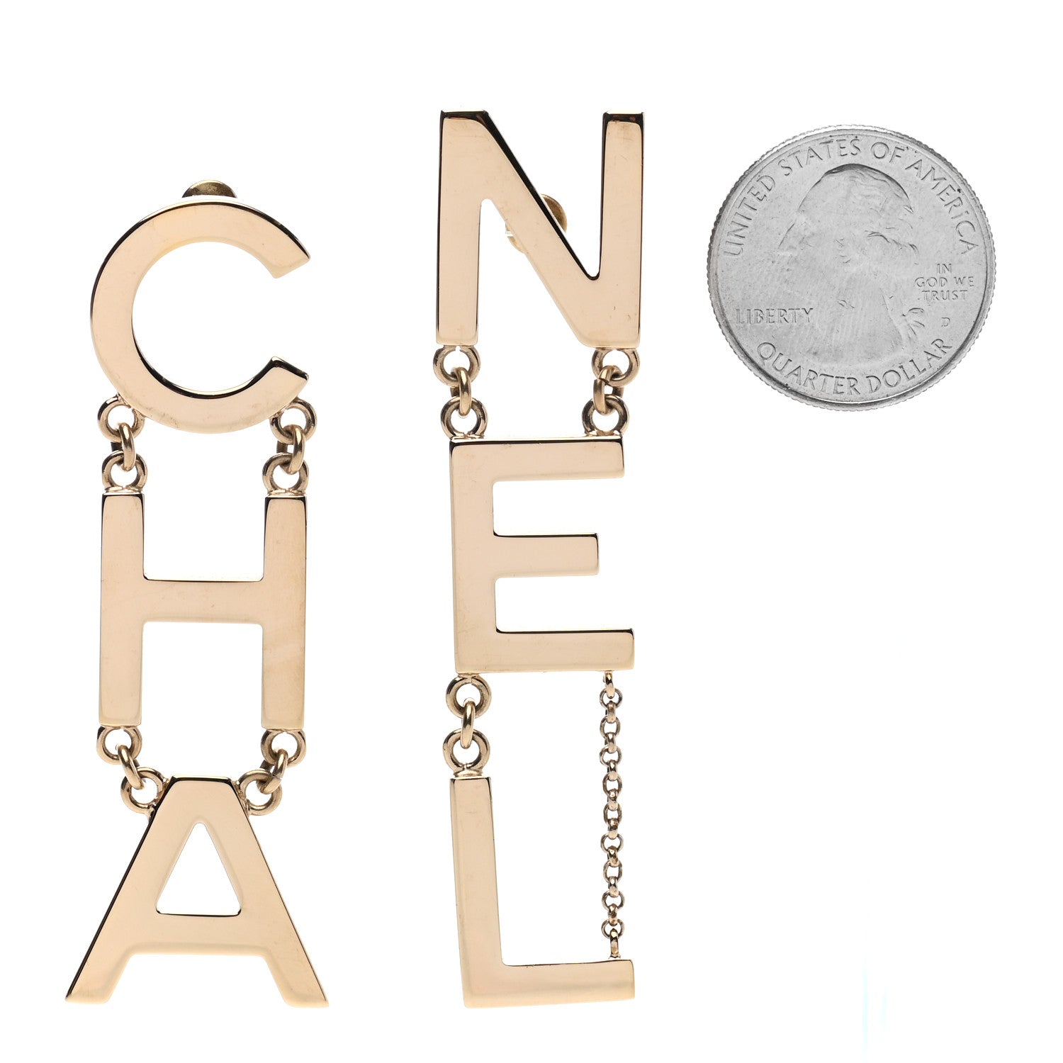 Chanel Metal Cha-Nel Logo Drop Earrings Gold 2 of 4