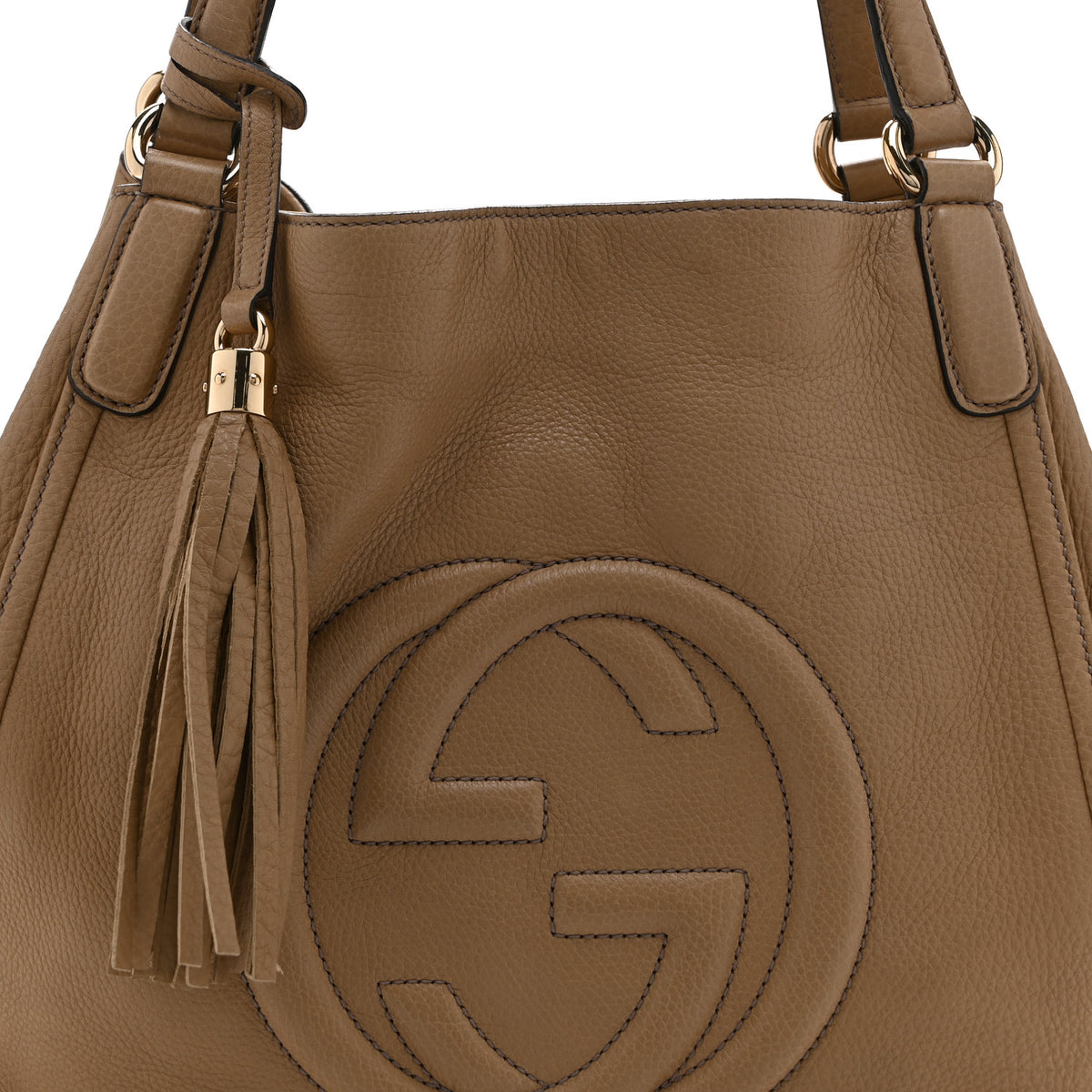 Pebbled Calfskin Medium Soho Shoulder Bag Camelia