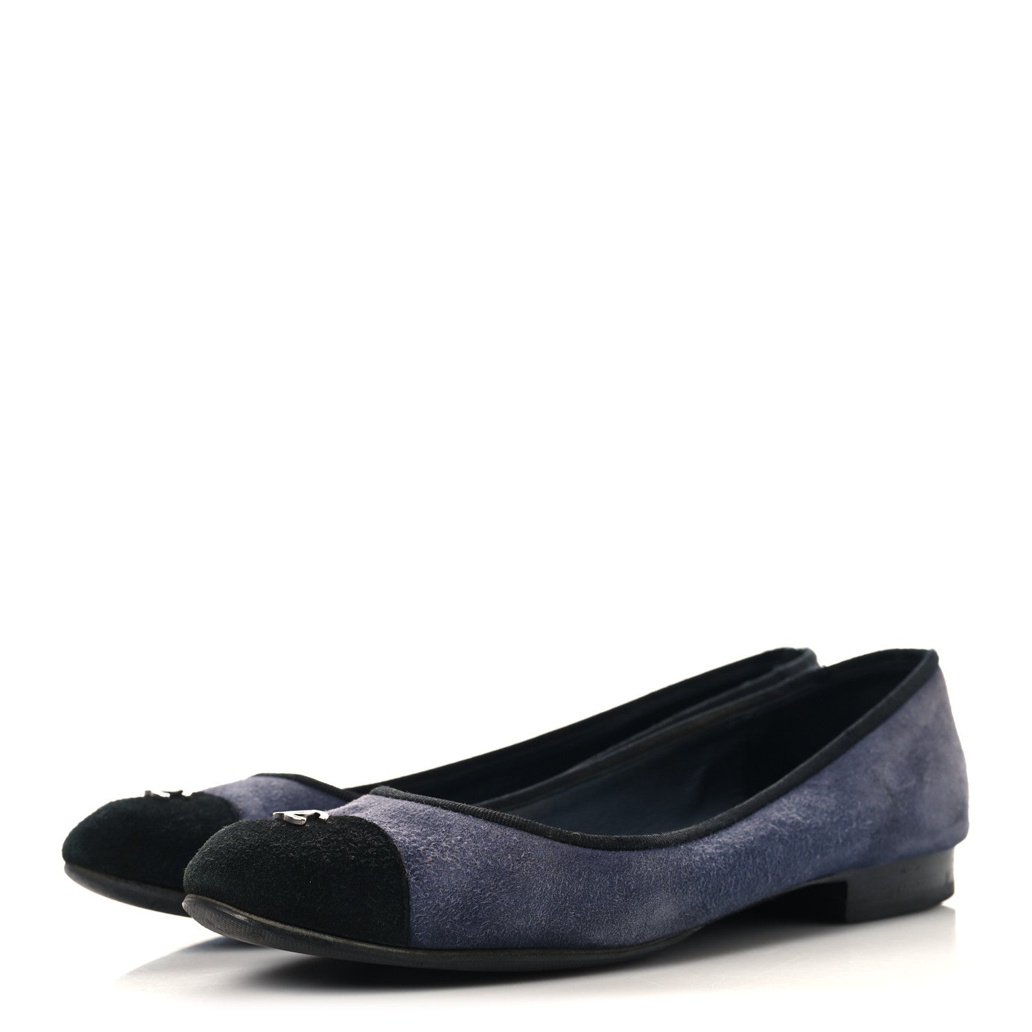 Chanel Suede Cap Toe CC Ballerina Flats 38.5 Blue Black 4 of 12
