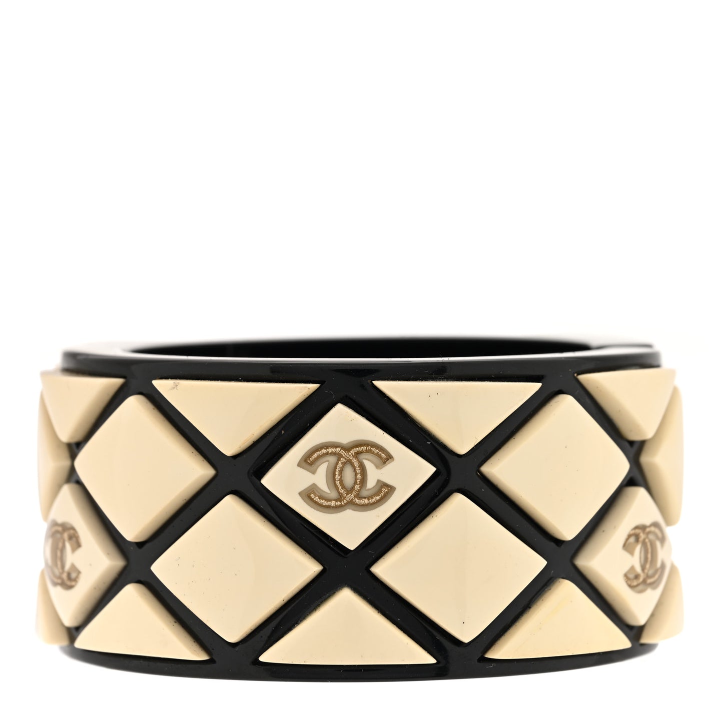 Resin Quilted CC Cuff Bracelet White Black