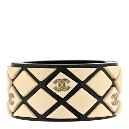 Chanel Resin Quilted CC Cuff Bracelet White Black 1 of 5