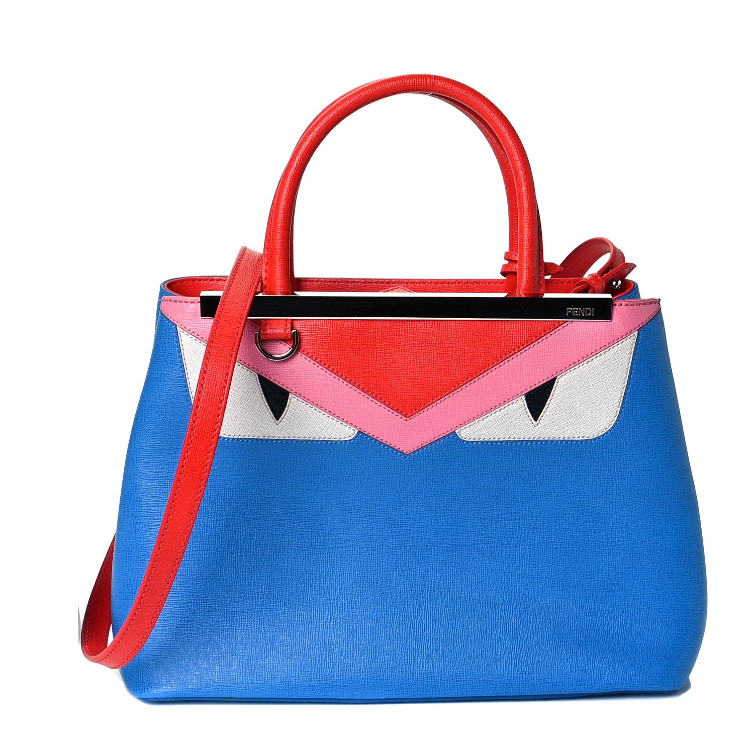 Fendi Vitello Elite Monster Petite 2Jours Tote Blue Royal Papavero Multicolor 1 of 7