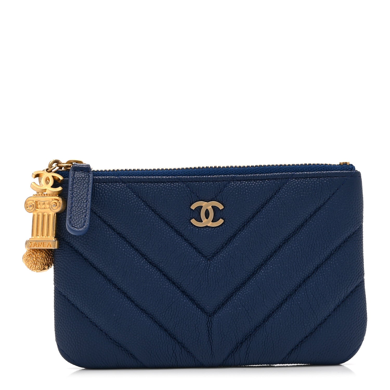 Chanel Caviar Chevron Quilted Small Ancient Greek Charms Cosmetic Case Blue 1 of 9