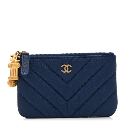 Chanel Caviar Chevron Quilted Small Ancient Greek Charms Cosmetic Case Blue 1 of 9