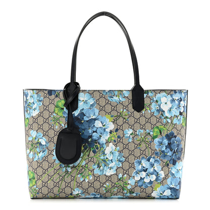 Gucci GG Supreme Monogram Blooms Medium Reversible Tote Beige Blue Navy 1 of 9