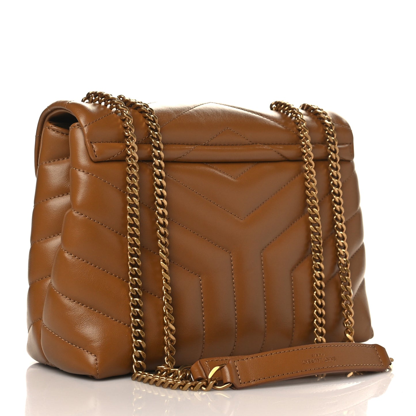 Calfskin Y Quilted Monogram Small Loulou Chain Satchel Dark Natural