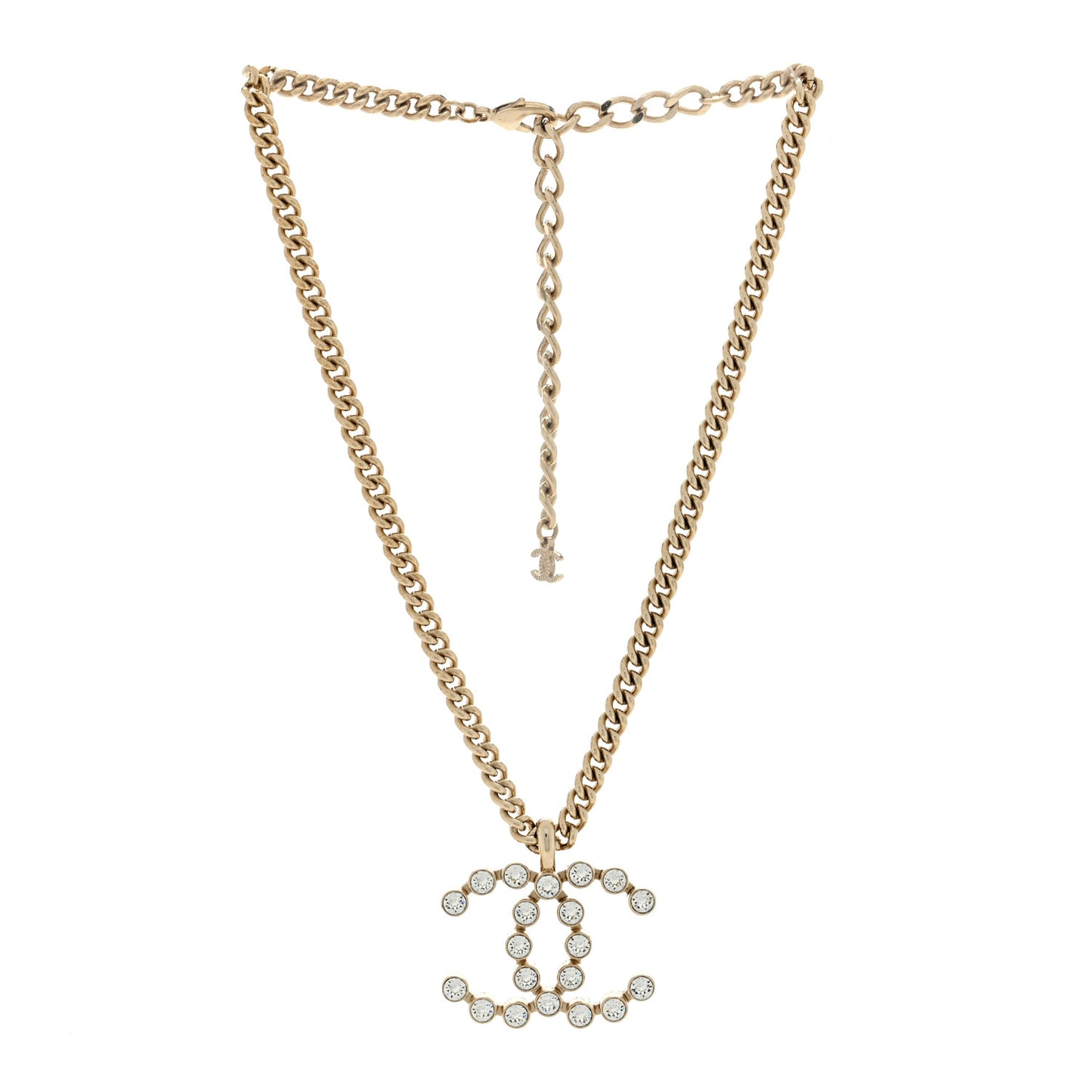 Metal Crystal CC Pendant Necklace Gold
