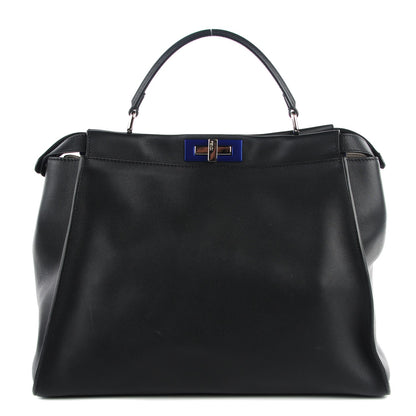 Fendi Vitello Dolce Shiny Nappa Large Peekaboo Iconic Satchel Black Camelia 1 of 11