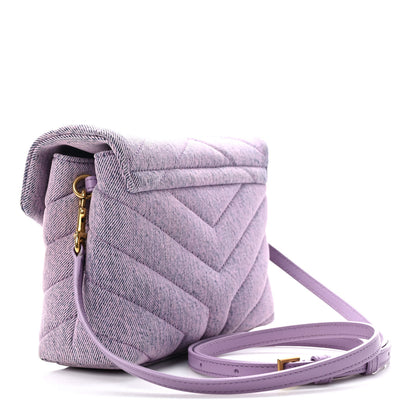 Saint Laurent Denim Y Quilted Monogram Toy Loulou Crossbody Bag Bleached Lilac 3 of 9