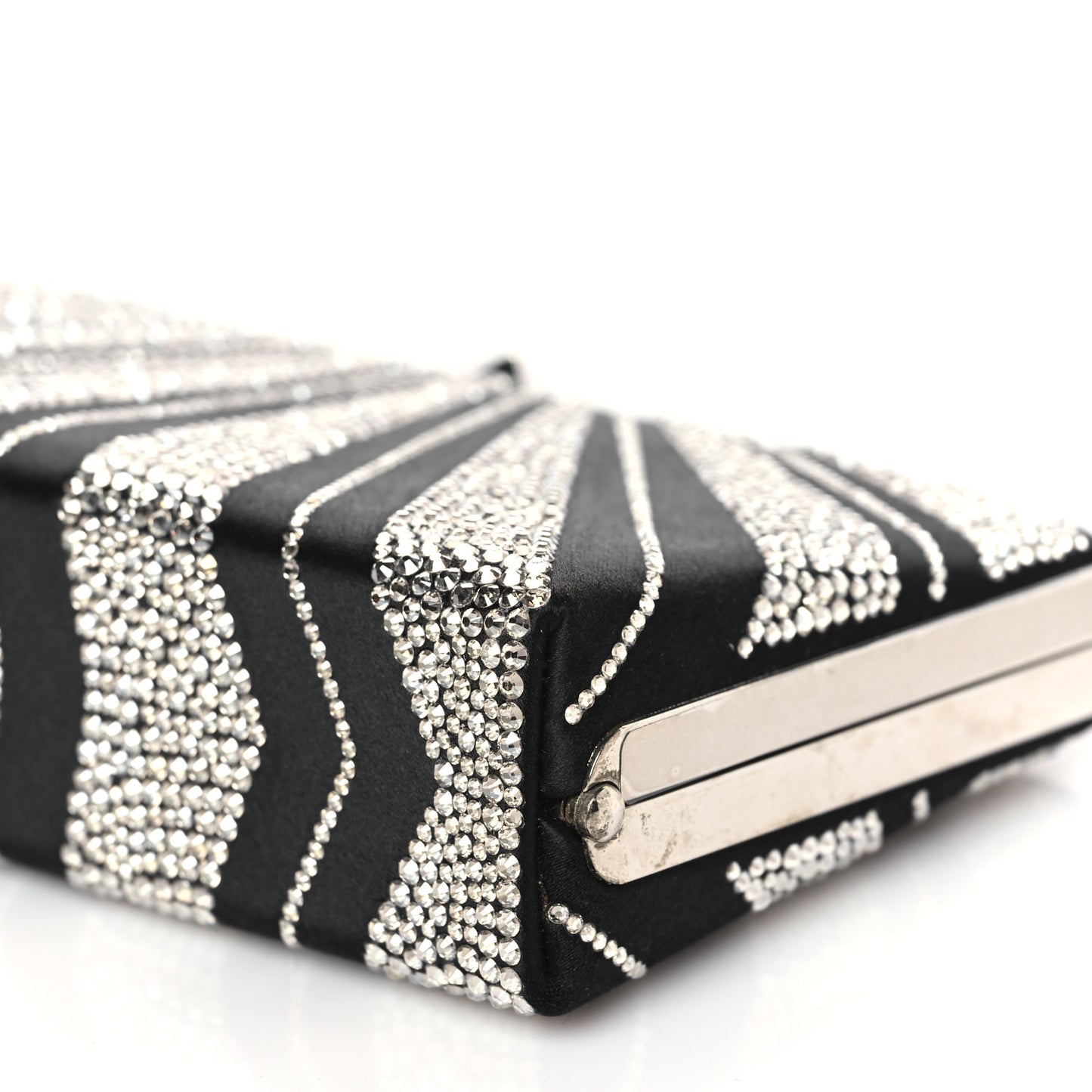 Satin Crystal Box Clutch Black