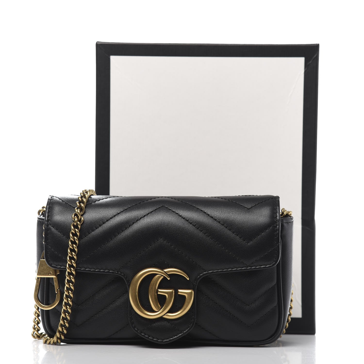 Gucci Calfskin Matelasse Super Mini GG Marmont Shoulder Bag Black 11 of 11