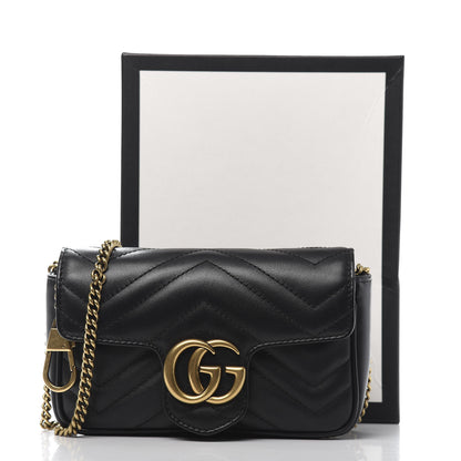 Gucci Calfskin Matelasse Super Mini GG Marmont Shoulder Bag Black 11 of 11