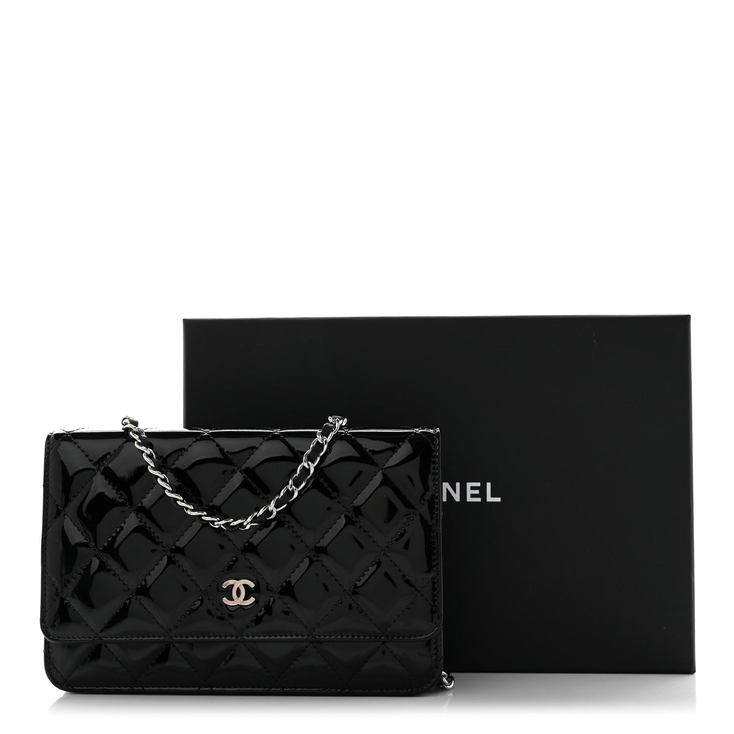 Chanel Patent Quilted Wallet On Chain WOC Black 11 of 11
