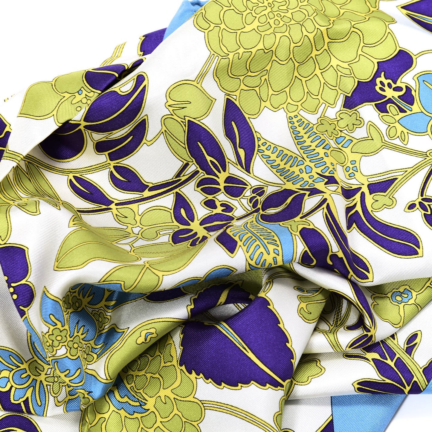 Silk Floral Print Square Scarf Blue