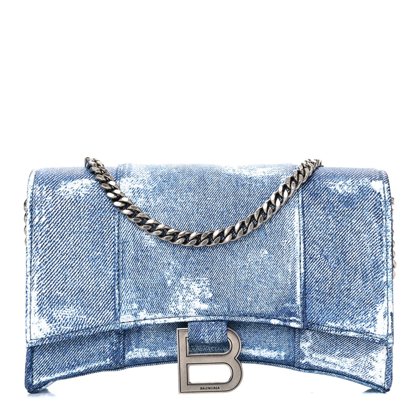 Nappa Denim Printed Hourglass Chain Bag Denim Blue