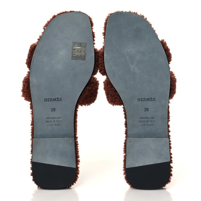 Hermes Woolskin Oran Sandals 38 Cognac 5 of 8