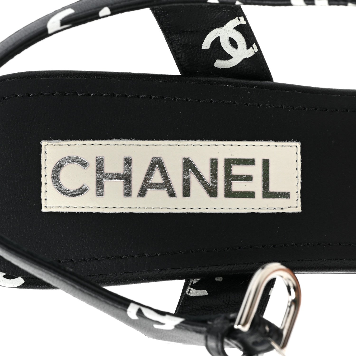 Chanel Printed Lambskin CC Platform Sandals 39.5 Black White 7 of 9