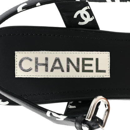 Chanel Printed Lambskin CC Platform Sandals 39.5 Black White 7 of 9