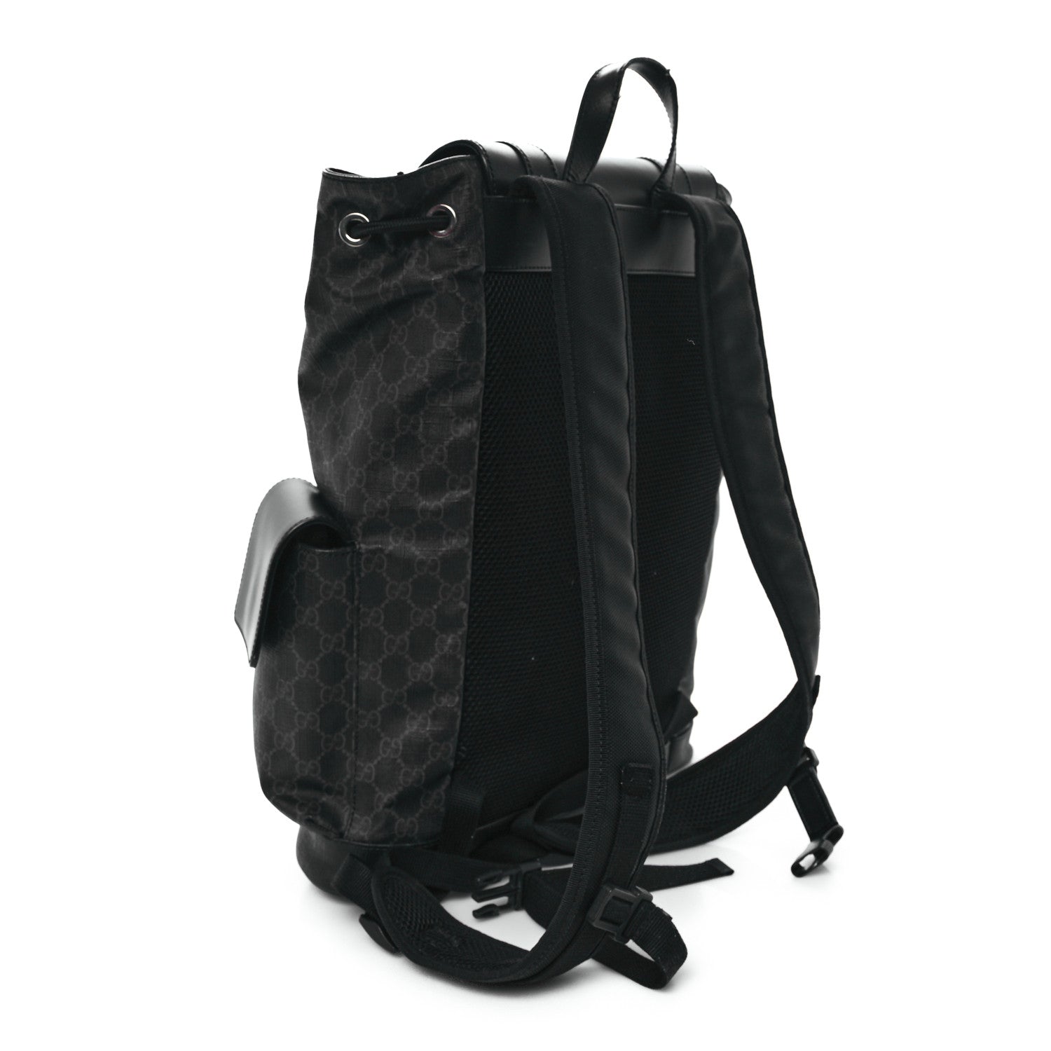 Gucci Soft GG Supreme Monogram Calfskin Web Double Buckle Backpack Black 3 of 11