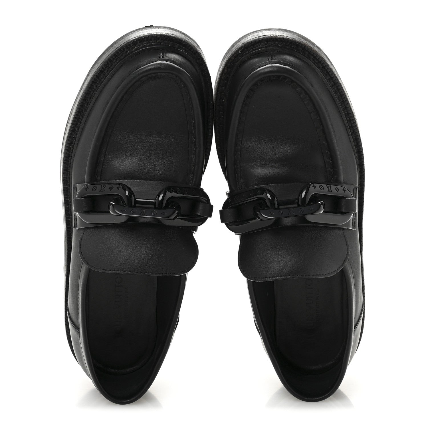 Louis Vuitton Calfskin Oversized Chain Academy Loafers 37 Black 2 of 9