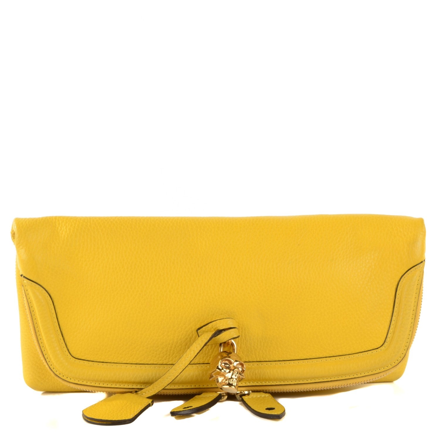 Alexander McQueen Grainy Calfskin Padlock Skull Clutch Yellow 1 of 8
