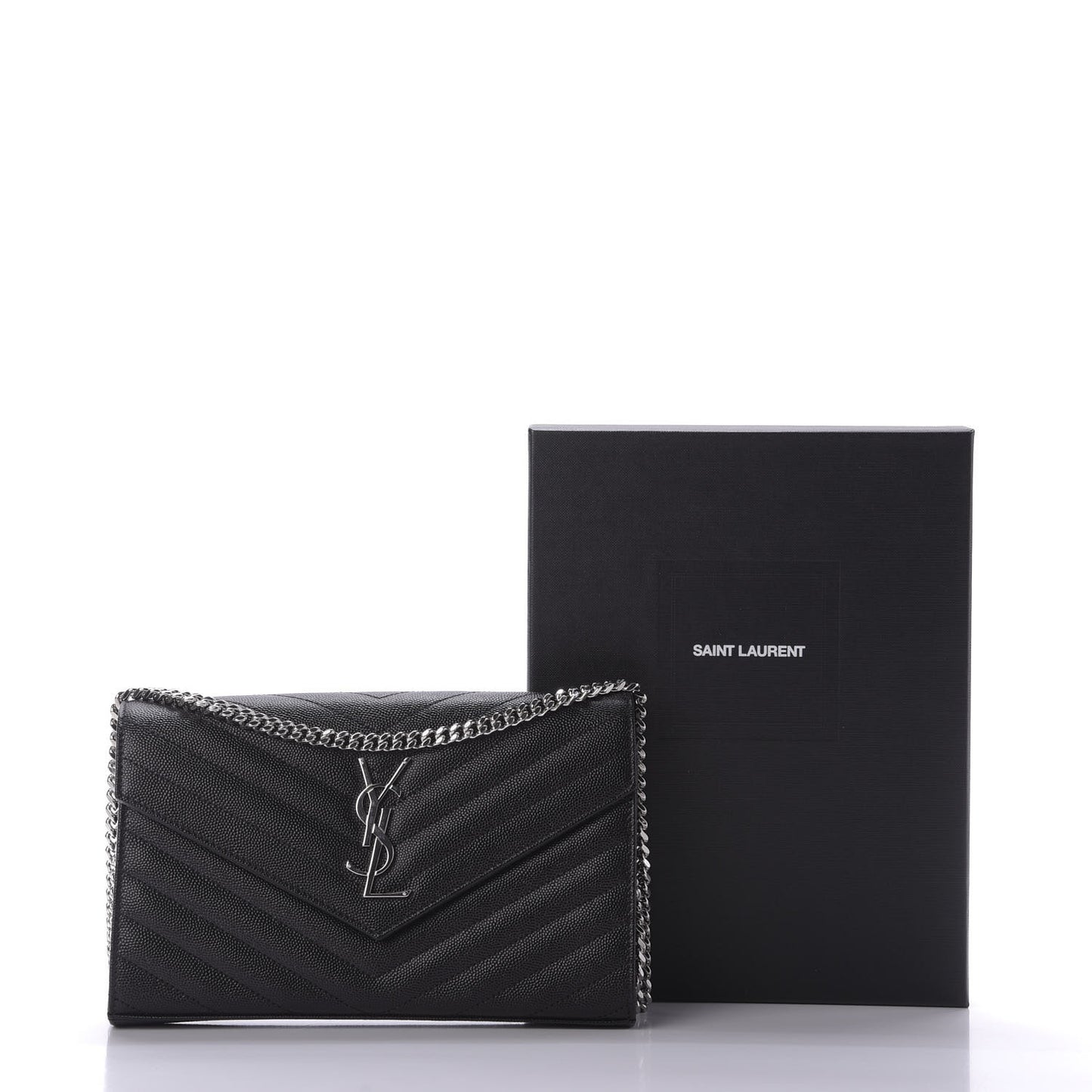 Grain De Poudre Matelasse Chevron Monogram Chain Wallet Black
