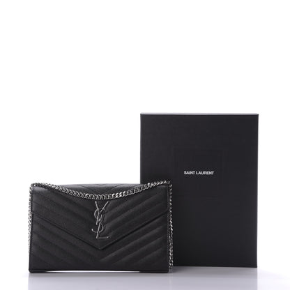 Saint Laurent Grain De Poudre Matelasse Chevron Monogram Chain Wallet Black 9 of 9